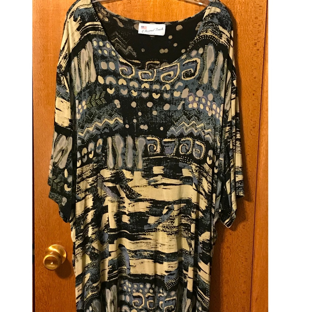 Blue, black, and tan plus size top